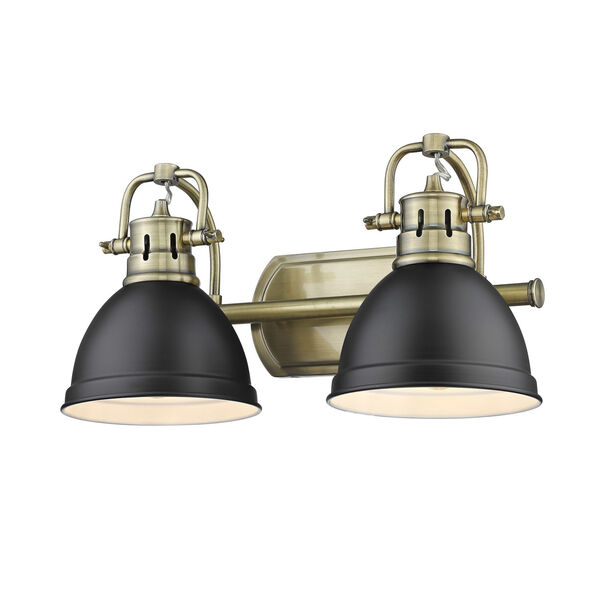 Duncan Aged Brass Two-Light Bath Vanity with Matte Black Shades, image 1